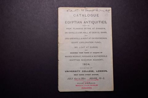 Title page. The whole page is contains text in varying sizes of sans serif font. Below the title about two-thirds of the way down the page, text reads, “Drawings from Tombs at Saqqara by Misses Murray, Hansard & Mothersole”.