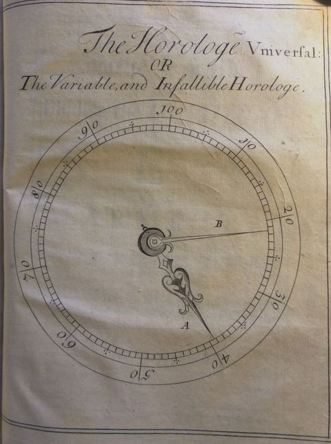 Print. A dial with units marked from 10 to 100 has two hands, as with a clock face. One hand is labelled A, the other B.